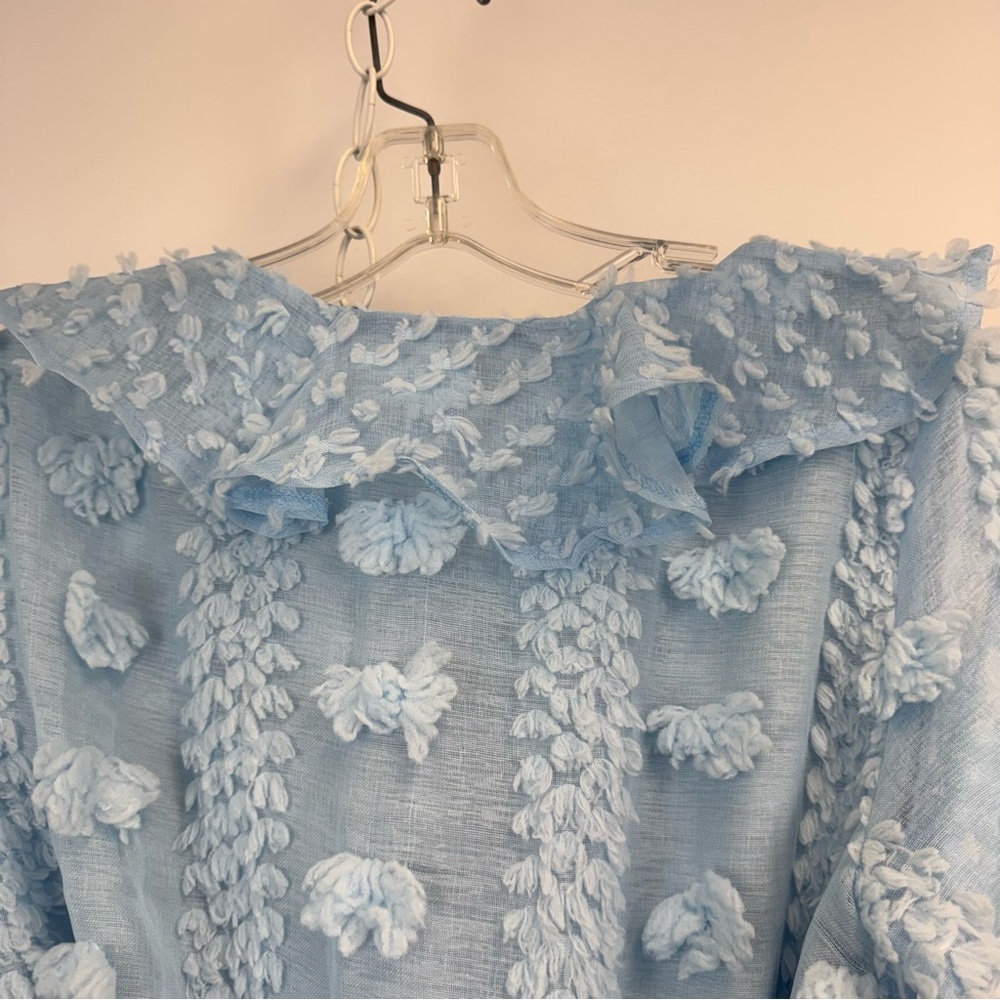Reveuse Dress Light Blue Swiss Dot Ruffle Mini Dress Women's Sz. S NWT - Picture 16 of 16